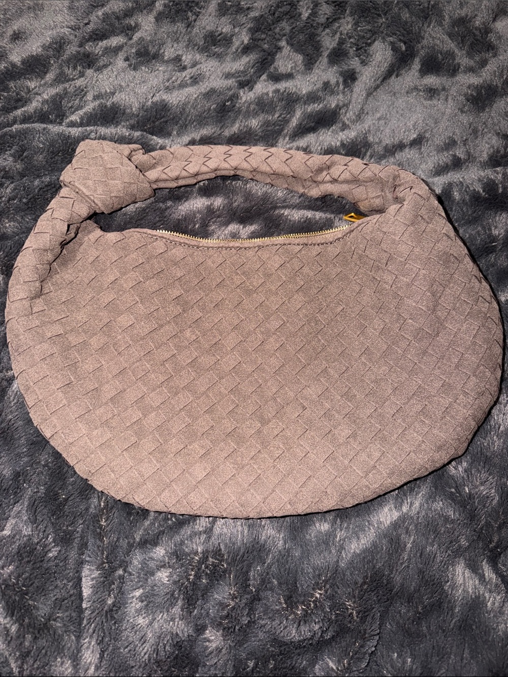 Woven Shoulder Hobo Bag in dark brown.